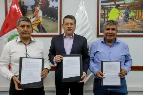 El presidente ejecutivo de Devida, Rubén Vargas Céspedes, suscribió la segunda adenda al convenio con el alcalde distrital de Daniel Alomía Robles, Manuel Ponce Gómez, para el financiamiento de la capacitación y asistencia técnica en la cadena de valor.