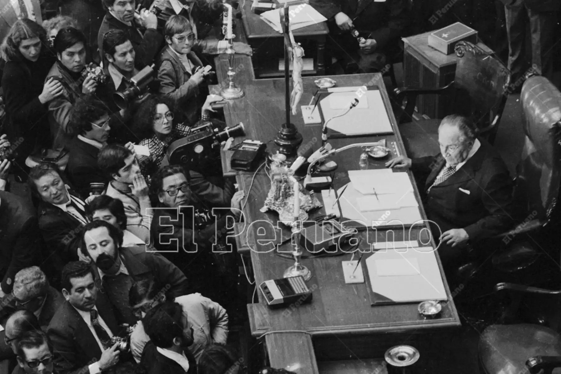 Lima - 18 de julio 1978 / Víctor Raúl Haya de la Torre presidiendo la Junta Preparatoria de la Asamblea Constituyente en el hemiciclo de la Cámara de Diputados del Congreso. 
Foto: Archivo El Peruano