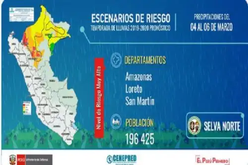 También están en muy alto riesgo 48,446 viviendas; 190 establecimientos de salud y 1,284 instituciones educativas.