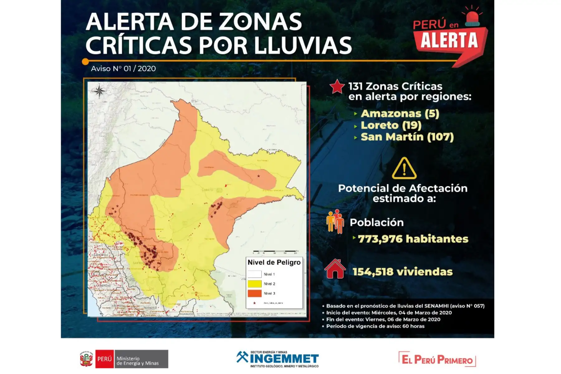 El Ingemmet identificó 131 zonas críticas con un alto potencial de afectación a peligros geológicos.
