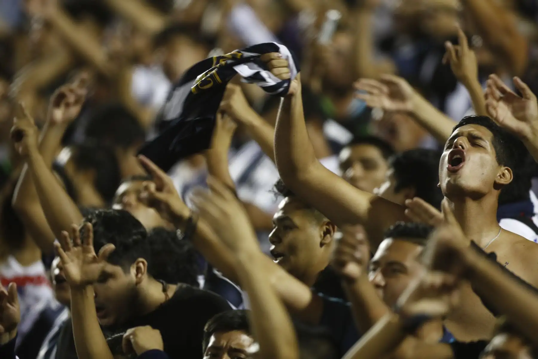 Hinchas de Alianza Lima alientan a su equipo que se enfrenta ante el Nacional de Uruguay  por la Copa Libertadores 2020 en el estadio Alejandro Villanueva.
Foto: ANDINA/Carlos Lezama