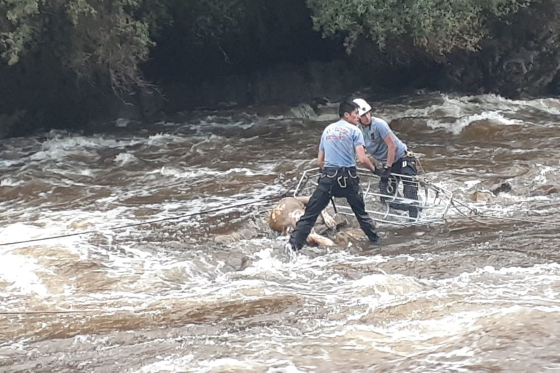 Policía recupera el cadáver de víctima de un accidente de tránsito que cayó al río Ichu, en Huancavelica. ANDINA/Difusión