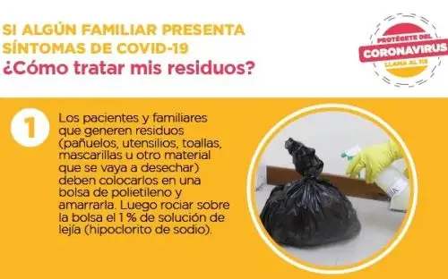 El Ministerio del Ambiente (Minam) presenta el protocolo que se debe seguir para tratar los residuos sólidos si algún familiar presenta síntomas de coronavirus (Covid-19). ANDINA/Difusión