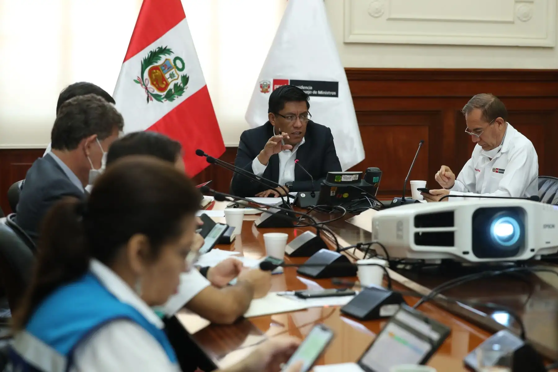 Primer ministro Vicente Zevallos preside la sesión de la Comisión Multisectorial Coronavirus.Foto: ANDINA/PCM