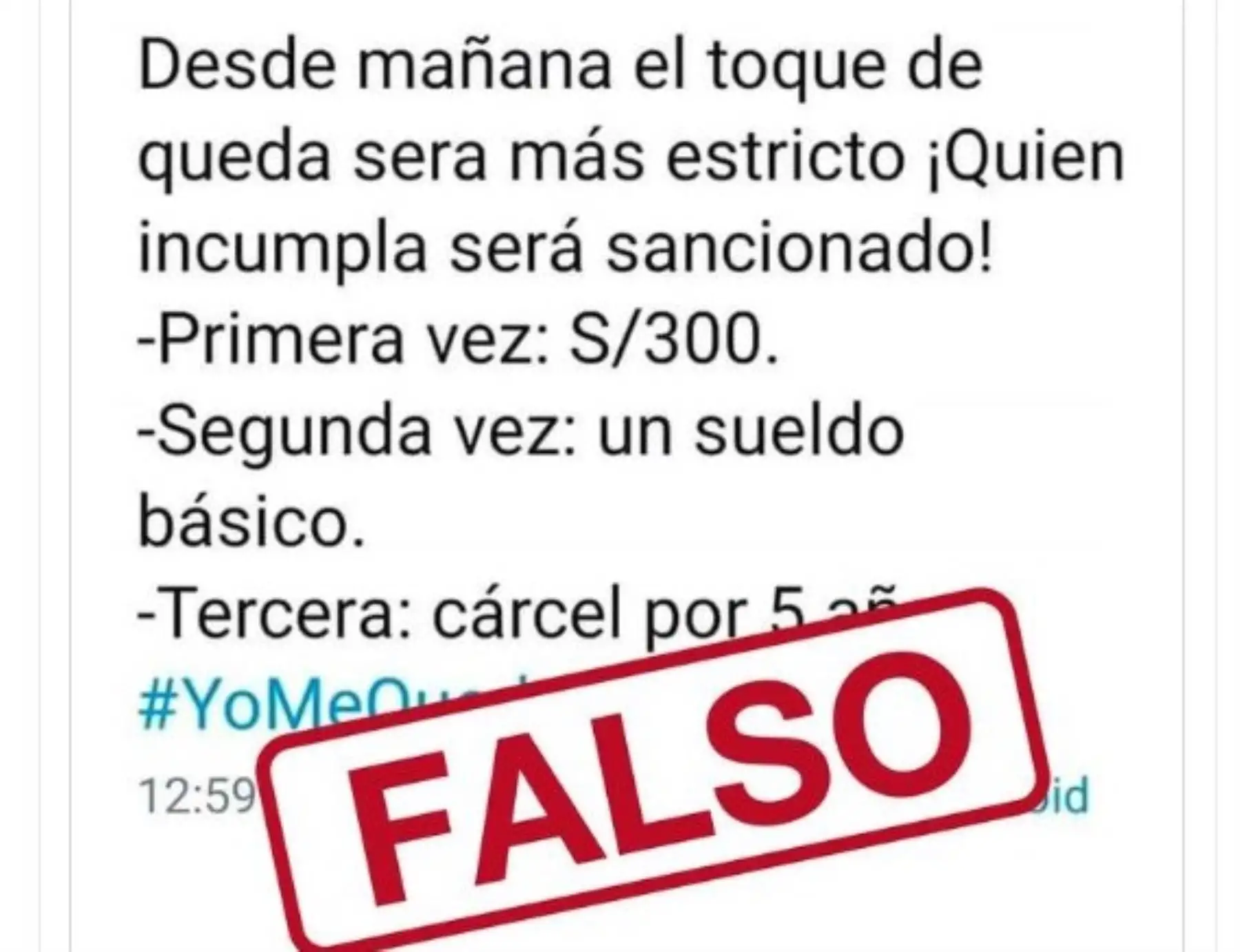 Advierten de falso mensaje en redes sociales sobre sanciones por no cumplir estado de emergencia.