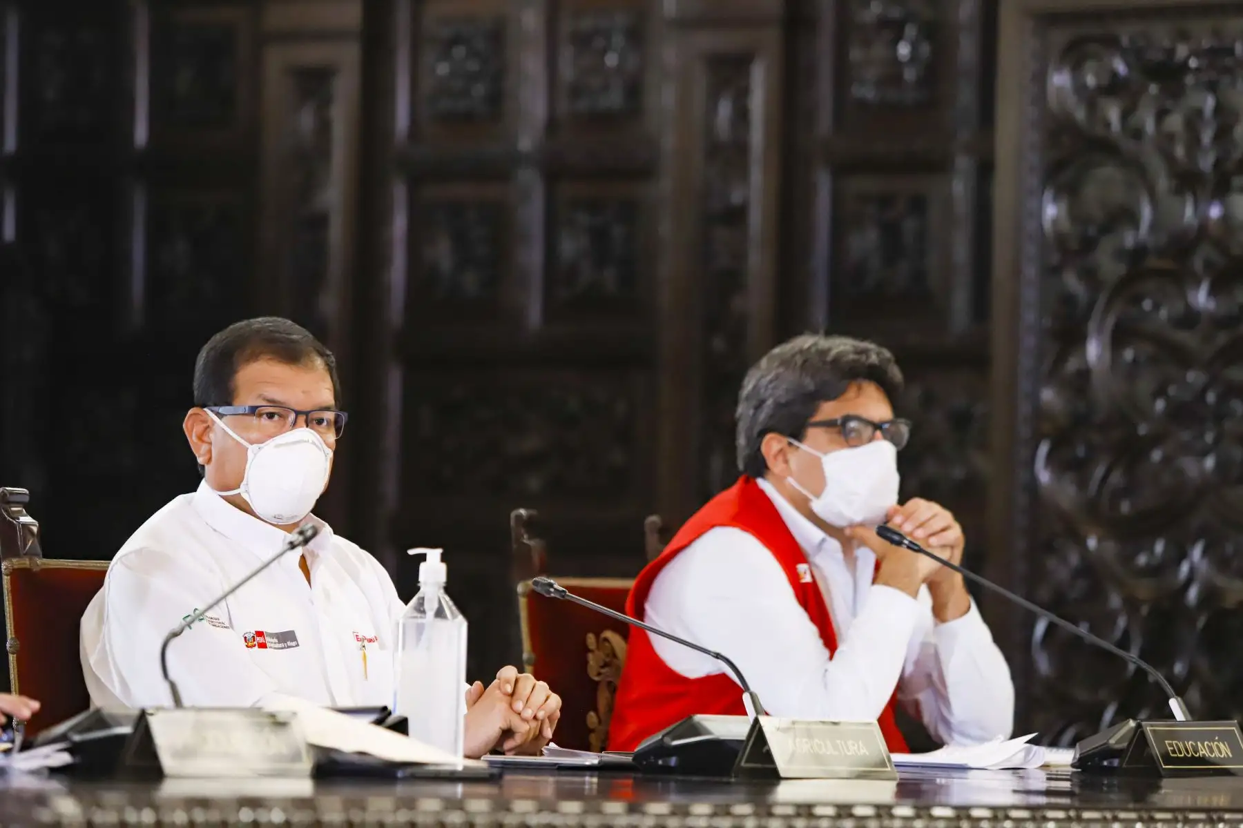 Presidente Vizcarra,  ministro de Agricultura; Jorge Montenegro y ministro de Educación  Martín Benavides informan sobre las medidas y acciones que se implementan en el estado de emergencia nacional. 
Foto: ANDINA/ Prensa Presidencia