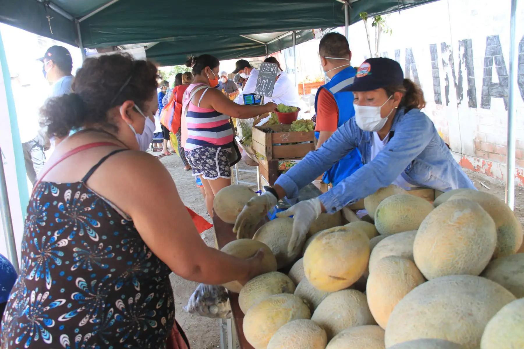 Ministro de Agricultura y Riego, Jorge Montenegro recorre el primer mercado Minagri 
" De la Chacra a la Olla" , instalado en el distrito de Puente Piedra. Foto: Minagri