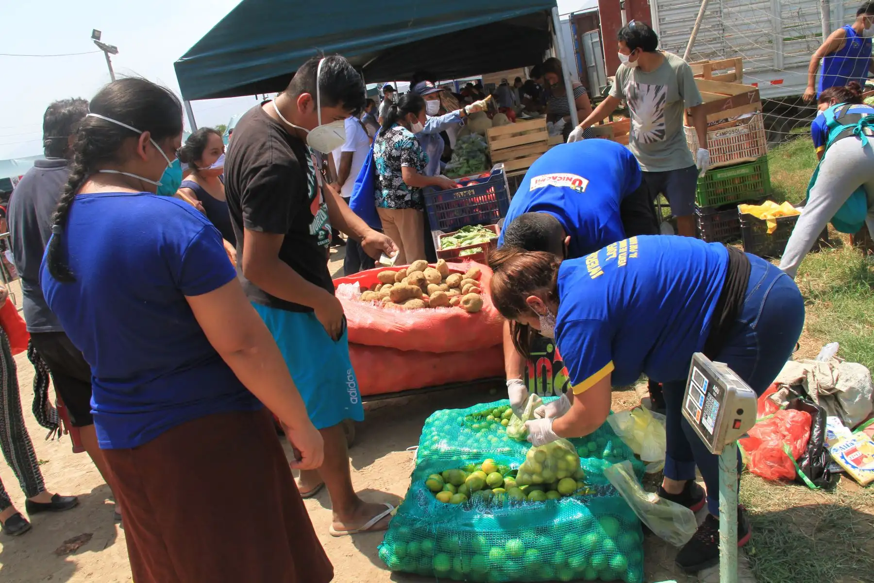 Ministro de Agricultura y Riego, Jorge Montenegro recorre el primer mercado Minagri 
" De la Chacra a la Olla" , instalado en el distrito de Puente Piedra. Foto: Minagri