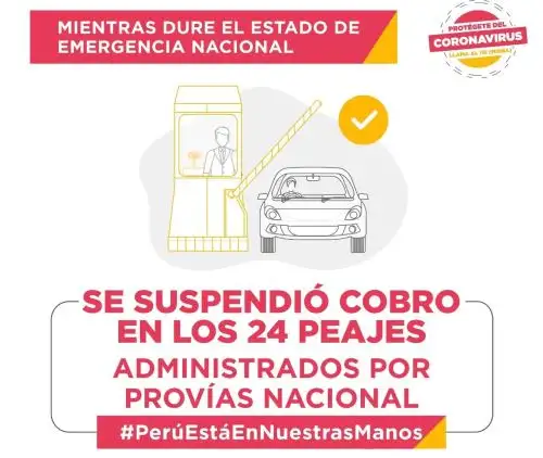 Gobierno anuncia la suspensión del cobro en los 24 peajes administrados por Provias Nacional durante el estado de emergencia. ANDINA/Difusión