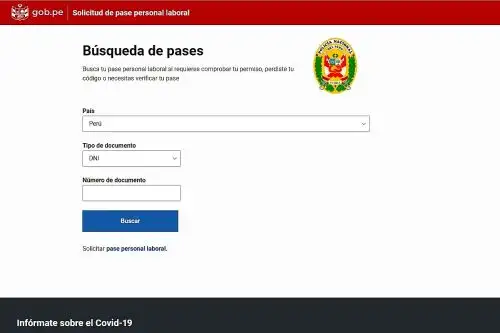 Portal oficial para la renovación de pases personales para los trabajadores de actividades esenciales.