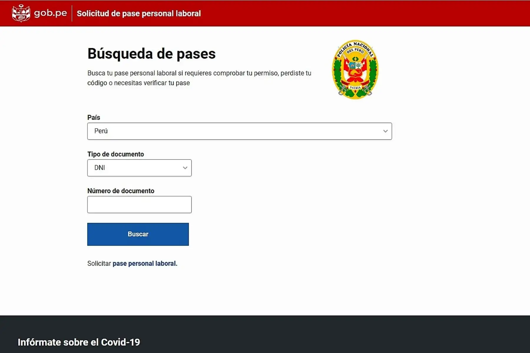 Portal oficial para la renovación de pases personales para los trabajadores de actividades esenciales.