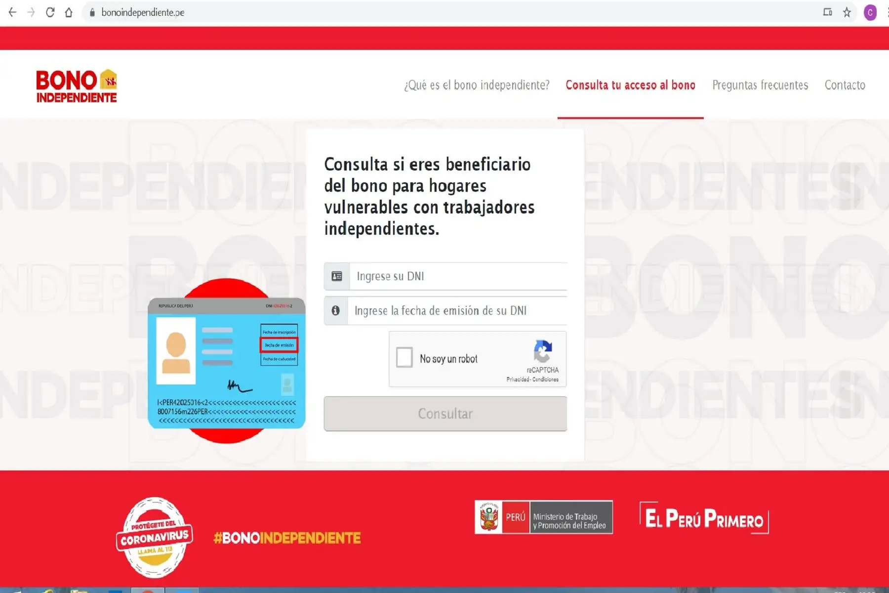 Página web: Bono independiente.