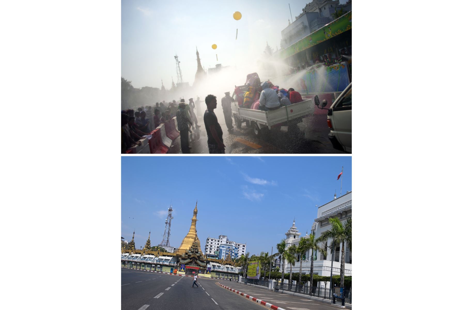 El centro comercial del país, Yangon en Myanmar, permanece encerrado y en silencio, sus calles están misteriosamente vacías y los residentes se cierran firmemente en el interior a medida que crecen los temores de coronavirus. 
Foto: AFP