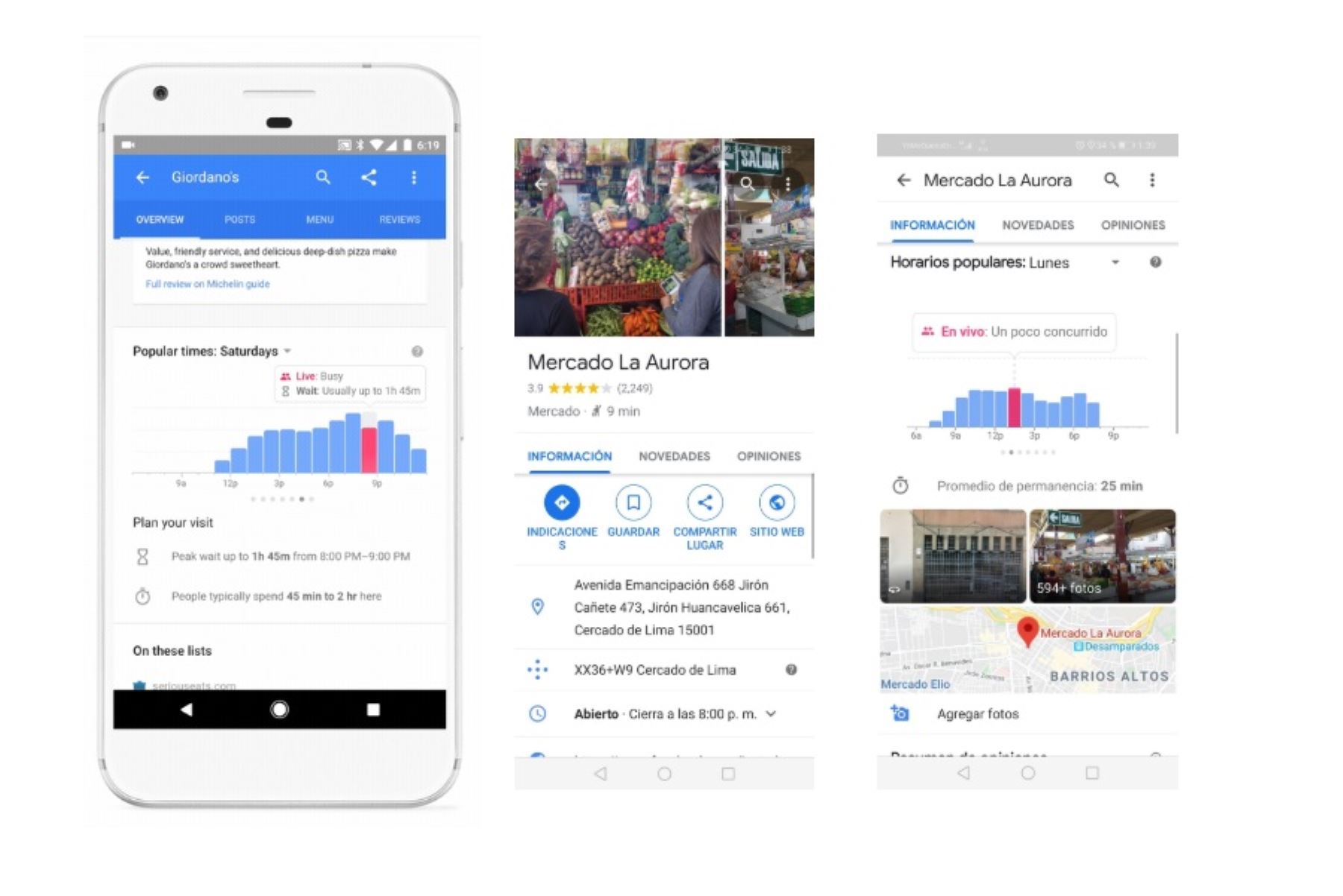 En la  app de Google Map verás la ficha del establecimiento que señala sus datos y horarios con información en tiempo real.