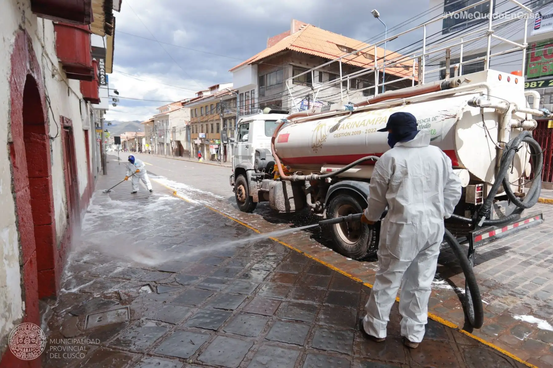 Municipalidad Provincial del Cusco ejecuta las acciones de limpieza y desinfección en calles y zonas de alto riesgo por Coronavirus. Foto: ANDINA/Municipalidad del Cusco