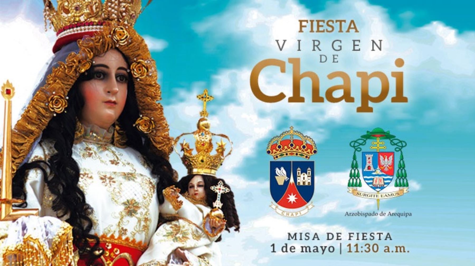 La festividad en honor a la venerada Virgen de Chapi este año será, por primera vez, sin el tradicional peregrinaje hacia su santuario de Polobaya ni la concurrida asistencia a las celebraciones litúrgicas. Debido a la ampliación del aislamiento social obligatorio hasta el 10 de mayo por la pandemia del covid-19, todas las celebraciones se realizarán de manera virtual, informó la Arquidiócesis de Arequipa.