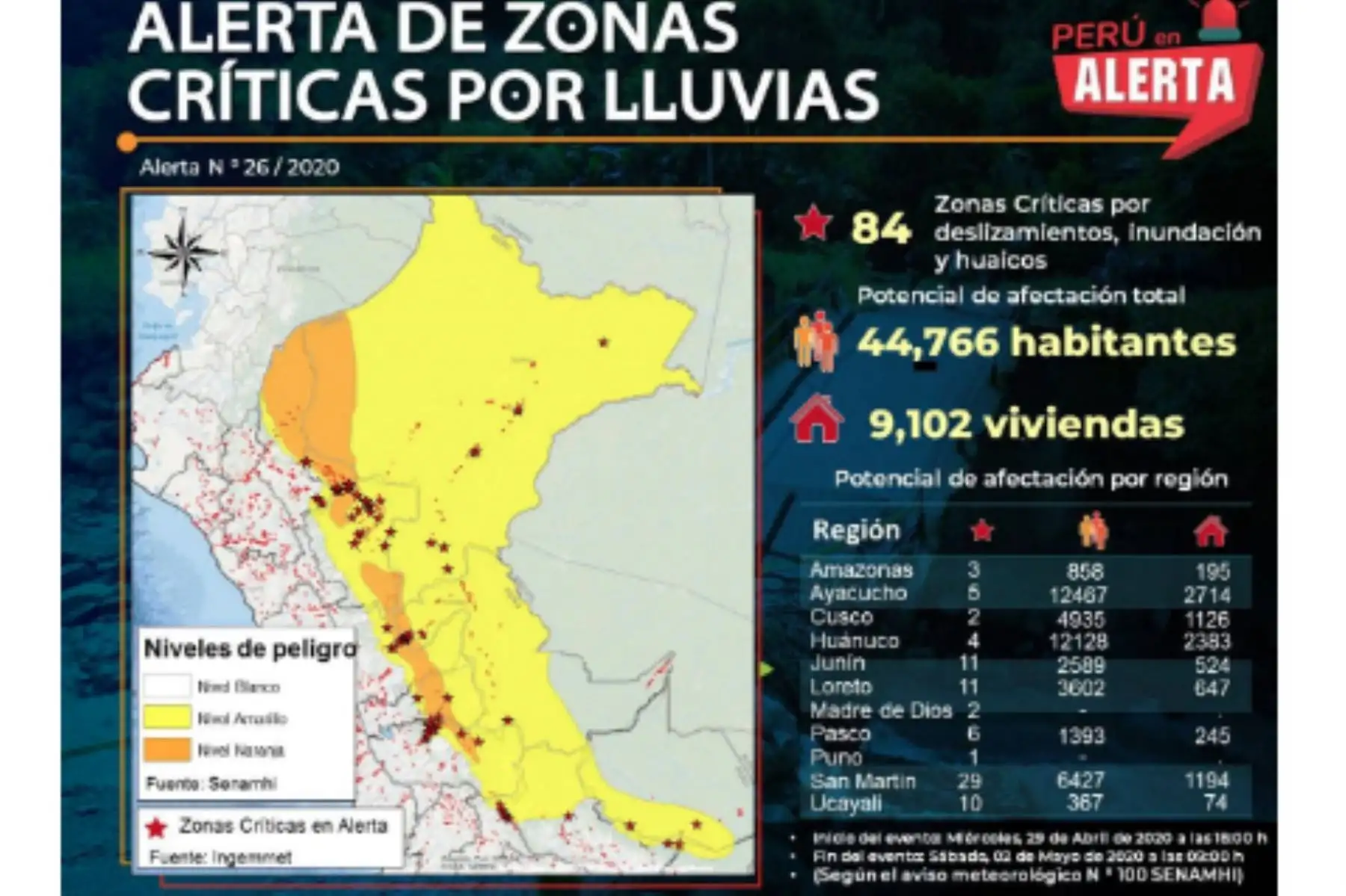 En 11 regiones del país hay 84 zonas críticas en alerta por lluvias en la Selva. Foto: ANDINA/Difusión