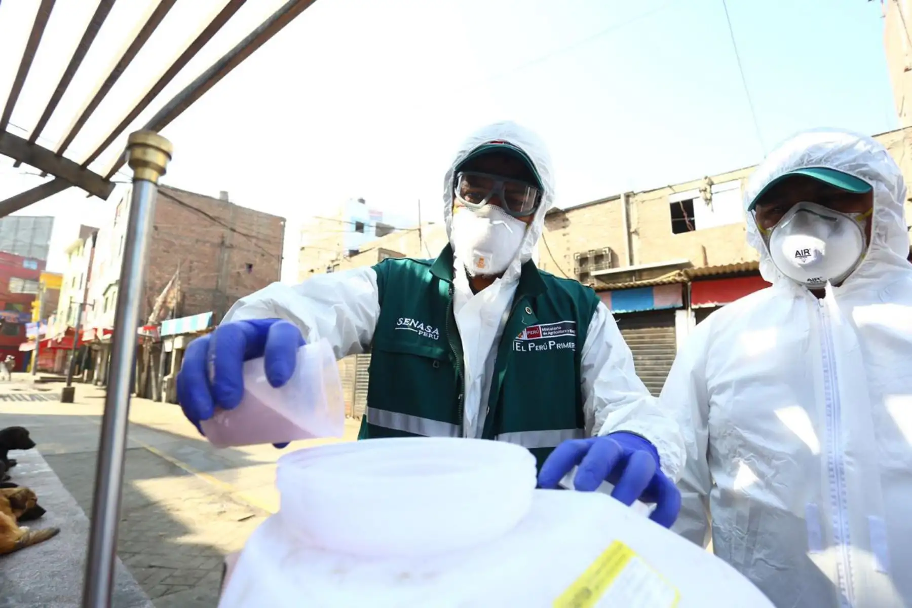 A través del Senasa realiza la desinfección en el mercado de Caquetá y zonas periféricas, como parte de la intervención del Minagri en el marco de la campaña "Te cuido Perú". Foto: ANDINA/@minagriperu