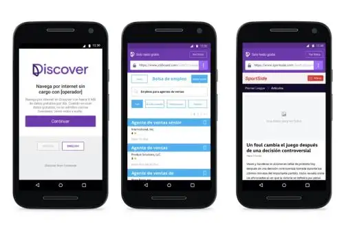 Discover admite solo tráfico con ancho de banda reducido al usar datos gratuitos.