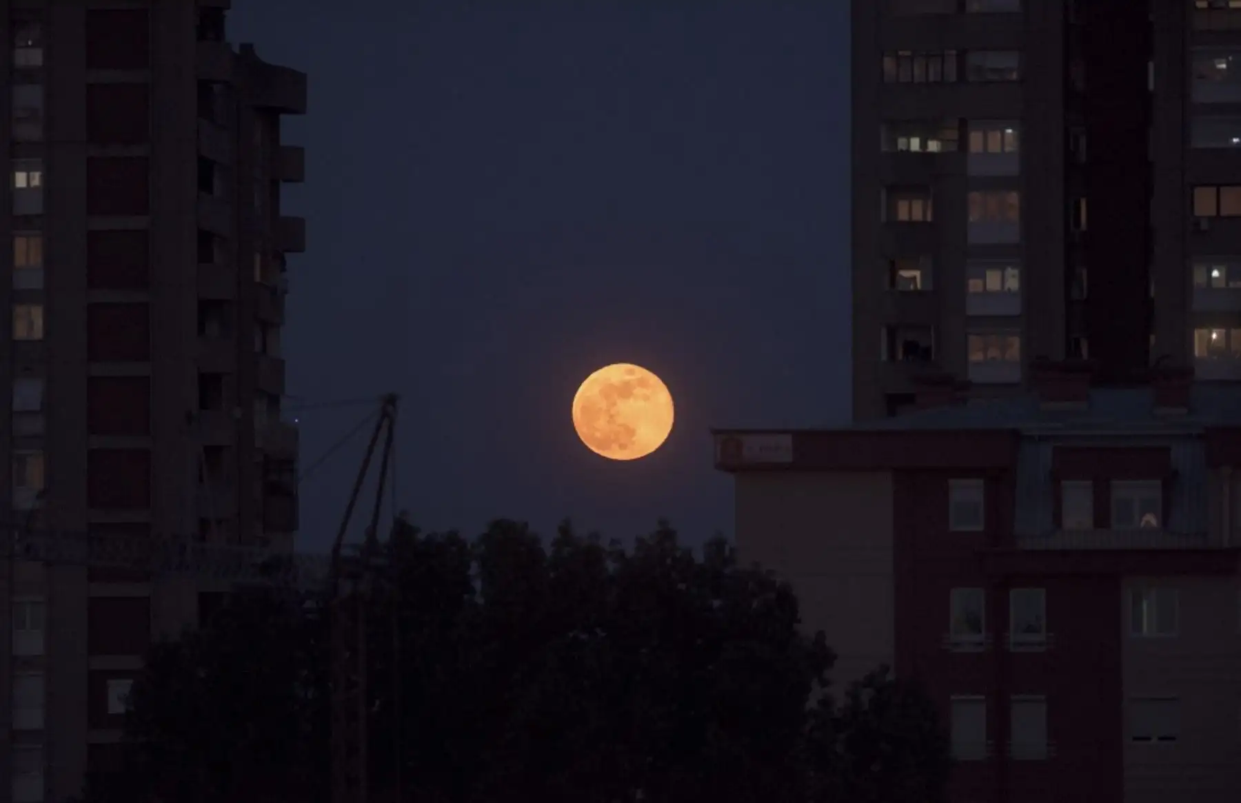 La Luna llena de mayo, conocida como la Luna llena de flores, se eleva sobre Skopje.Foto:AFP