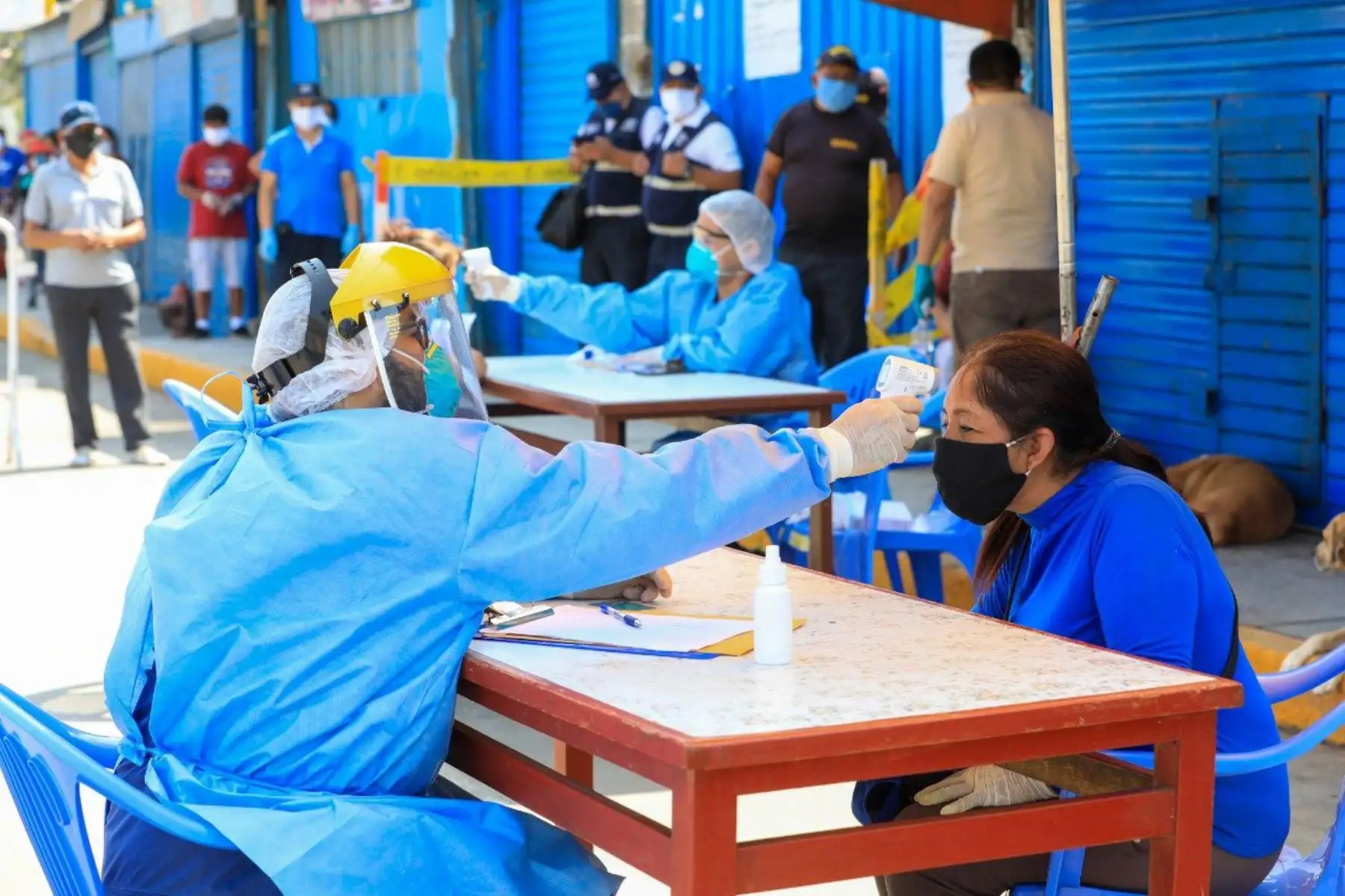 Comerciantes ambulantes son empadronados y pasan por pruebas de tamizaje, para ser reubicados bajo la propuesta de Produce con la instauración de mercados temporales, donde empezarán su proceso de formalización. Foto:Produce