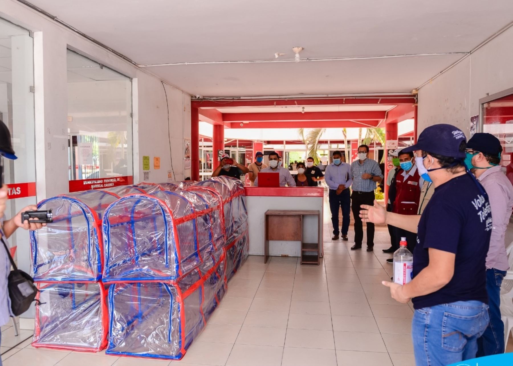 Municipio de Mariscal Cáceres-Juanjuí, región San Martín, entregó ocho cápsulas herméticas para pacientes con coronavirus (covid-19). ANDINA/Difusión