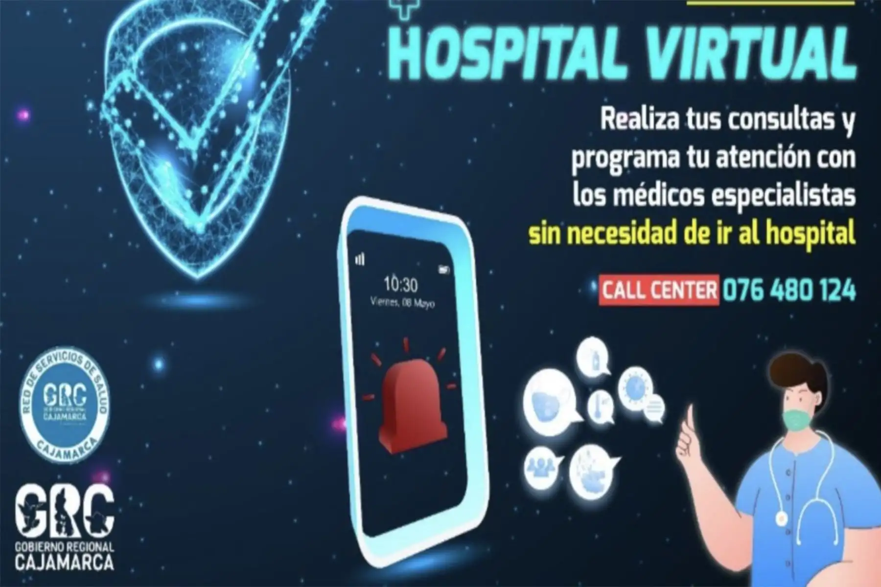 Como parte de las medidas preventivas y protocolos de atención para evitar el incremento de casos covid-19, la Red de Salud Cajamarca del Gobierno Regional Cajamarca lanzó el primer “Hospital virtual” que permite, mediante la Telemedicina, que los usuarios puedan acceder a sus consultas con los médicos especialistas sin necesidad de asistir al Hospital Regional Docente.