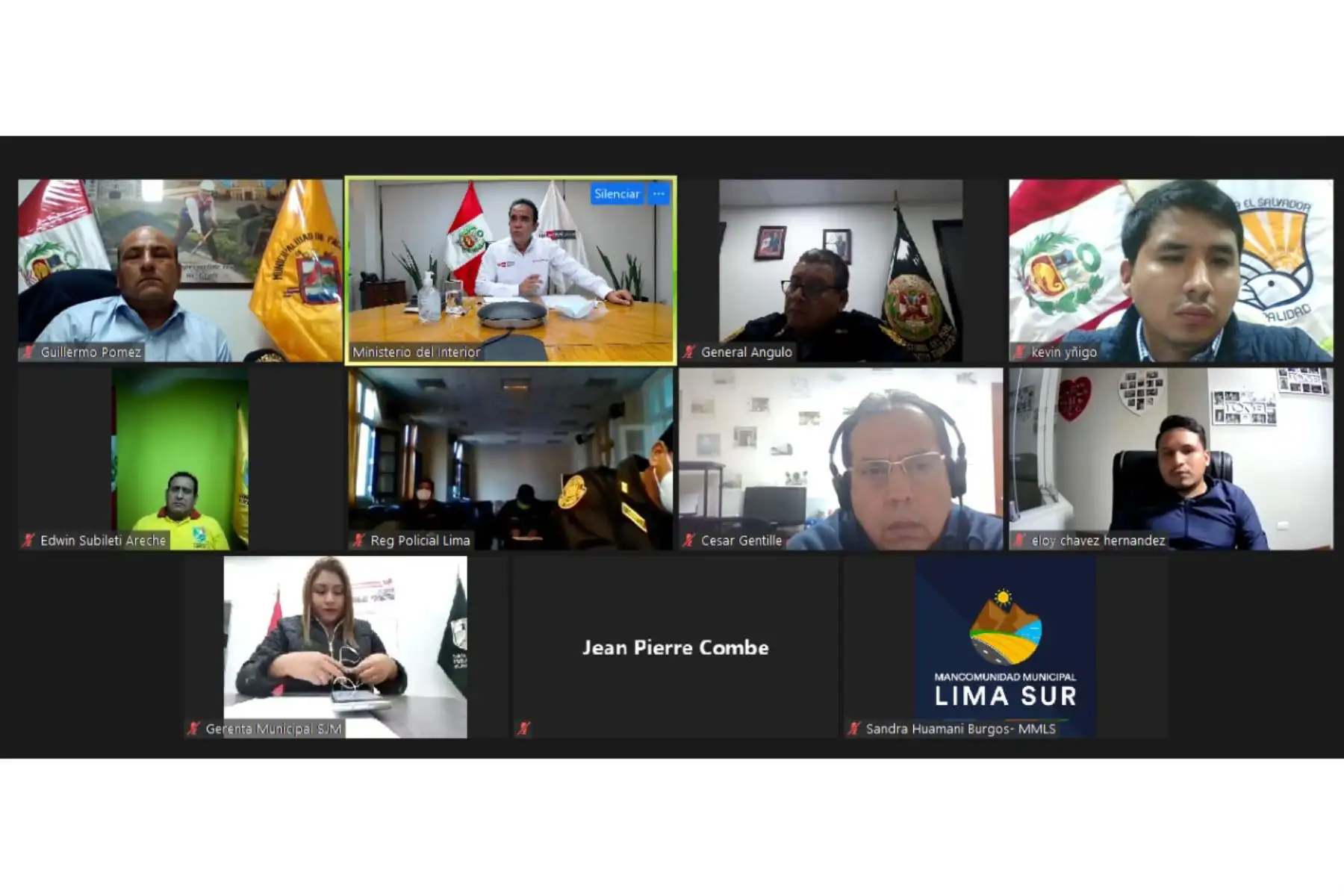 Ministro del Interior, Gastón Rodriguez participa en reunión virtual con burgomaestres de Villa El Salvador, San Juan de Miraflores, Pachacámac, Villa María del Triunfo, Cieneguilla y Santiago de Surco.
Foto: Mininter