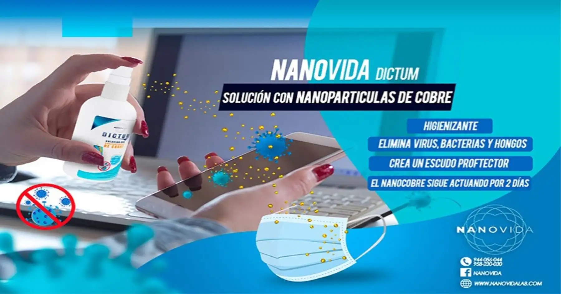 Como una alternativa para prevenir el covid-19, la startup arequipeña Nanovida, dedicada a la fabricación de productos para la salud, medio ambiente y agricultura a partir de la biotecnología, ha desarrollado dos productos desinfectantes elaborados a base de nanopartículas de cobre que poseen capacidad antibacteriana, antifúngica y antiviral para protegerse del coronavirus.