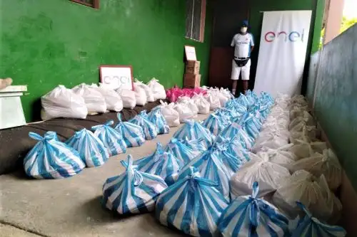Alimentos para familias vulnerables adquiridos como parte de la campaña solidaria de Enel para enfrentar el covid-19. ANDINA/Difusión