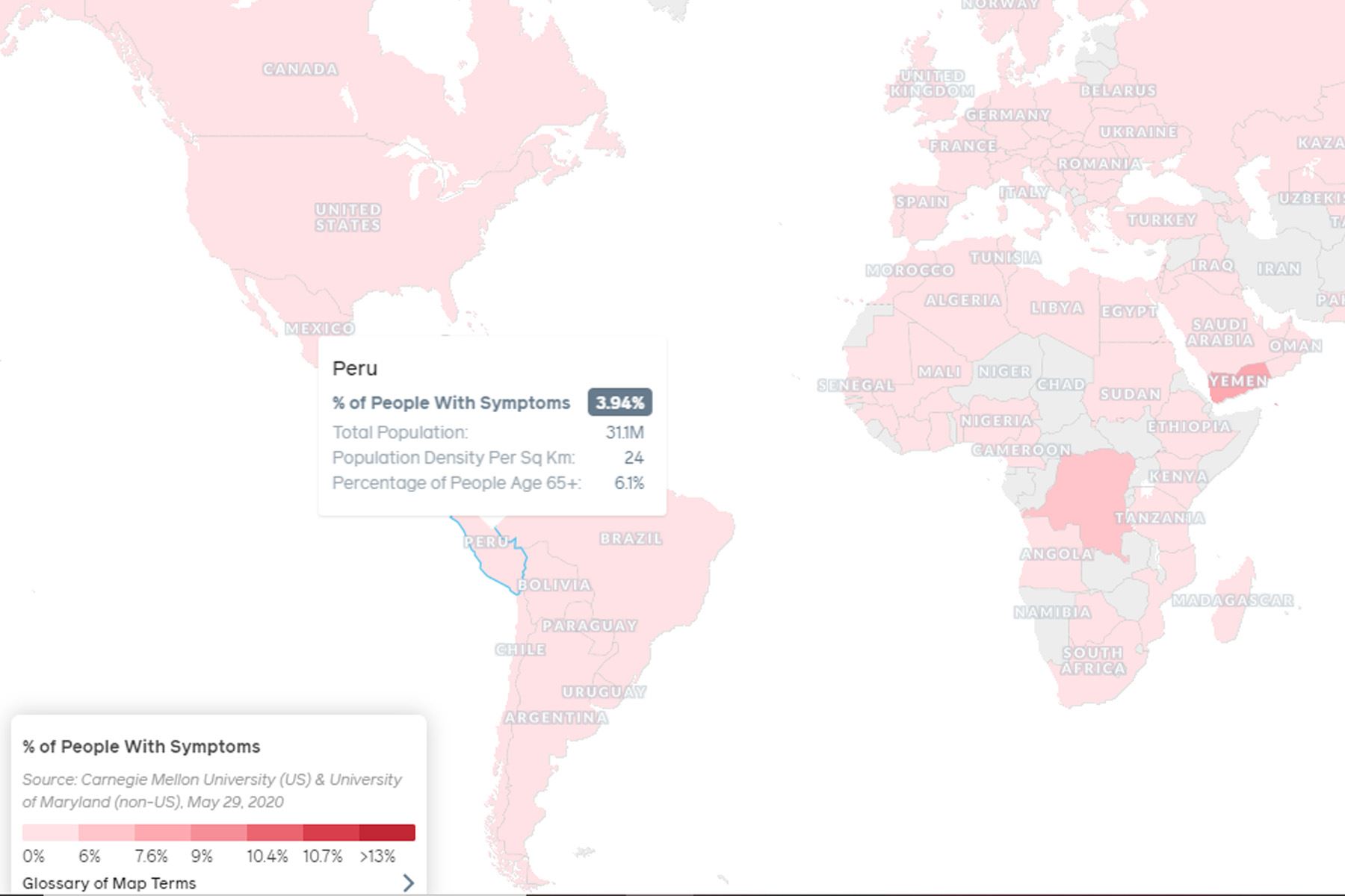 El mapa fue desarrollado con millones de respuestas a encuestas en Facebook.