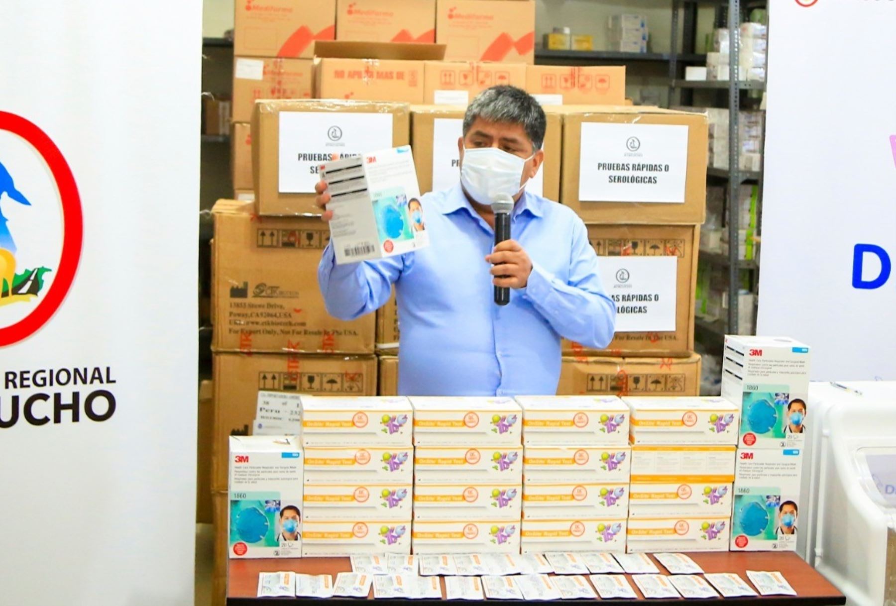 Gobierno Regional de Ayacucho adquiere 11,290 pruebas rápidas y 12,000 equipos de protección personal para luchar contra avance del coronavirus.