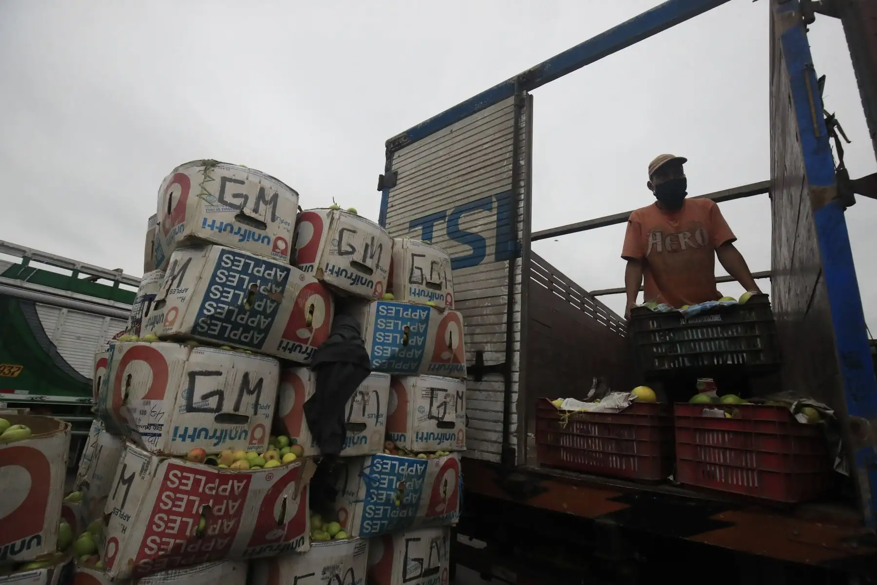 Descarga de mercadería en el Mercado Mayorista de Lima. 

Foto: ANDINA/Juan Carlos Guzmán Negrini.