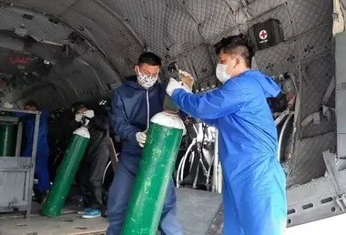 Puente aéreo a San Martín trasladó 700 balones de oxígeno y planta de producción de oxígeno medicinal. ANDINA/Difusión