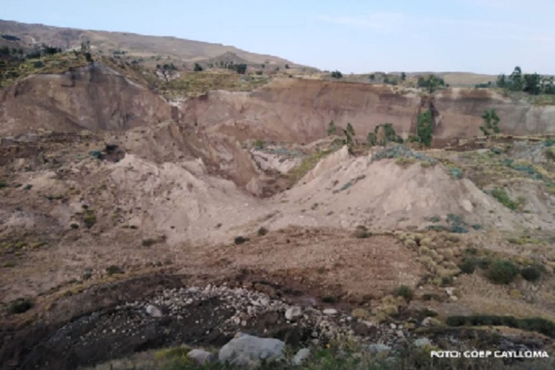Deslizamiento afectó más de 80 hectáreas de cultivo y embalsó el río Colca, en el distrito de Achoma, en Arequipa. ANDINA/Difusión
