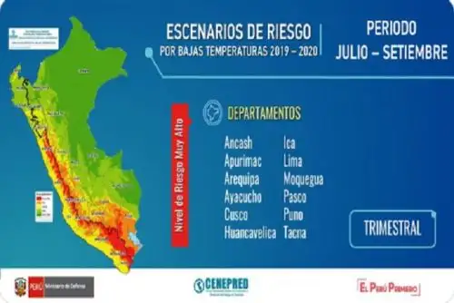 Los centros poblados con riesgo muy alto se encuentran ubicados en Arequipa, Puno, Huancavelica, Moquegua, Lima, Cusco, Tacna, Áncash, Ayacucho, Ica y Apurímac.