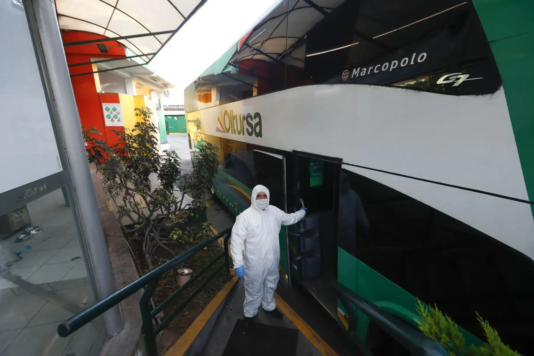 Empresa de transporte interprovincial “Oltursa” presenta protocolos de bioseguridad que aplicará al realizar sus viajes al interior del país durante estado de emergencia por coronavirus covid-19. Foto: ANDINA/Renato Pajuelo