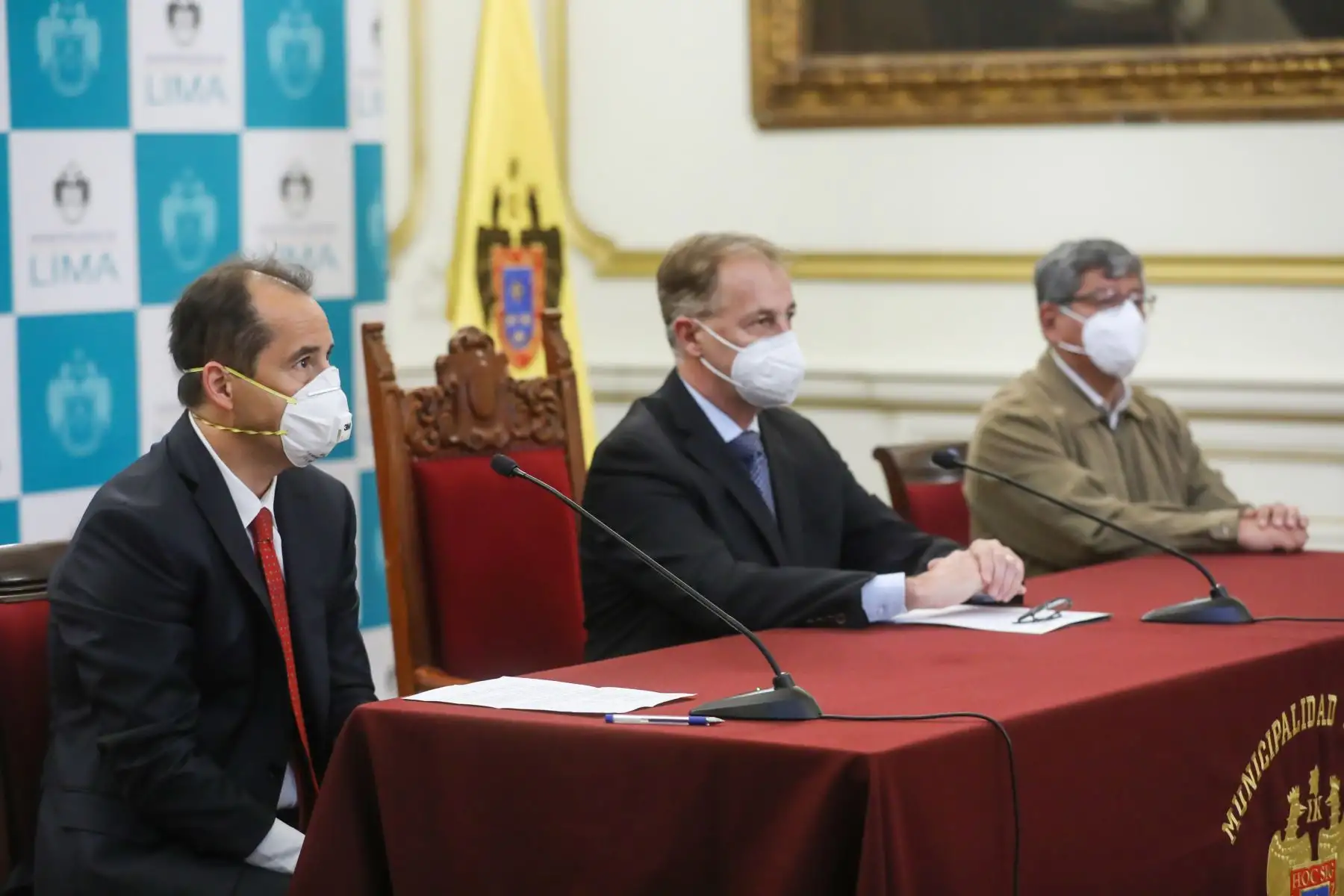 El alcalde de Lima, Jorge Muñoz y la Embajada de República Checa firman un convenio de cooperación internacional para enfrentar el Covid-19. Foto: ANDINA/Municipalidad de Lima