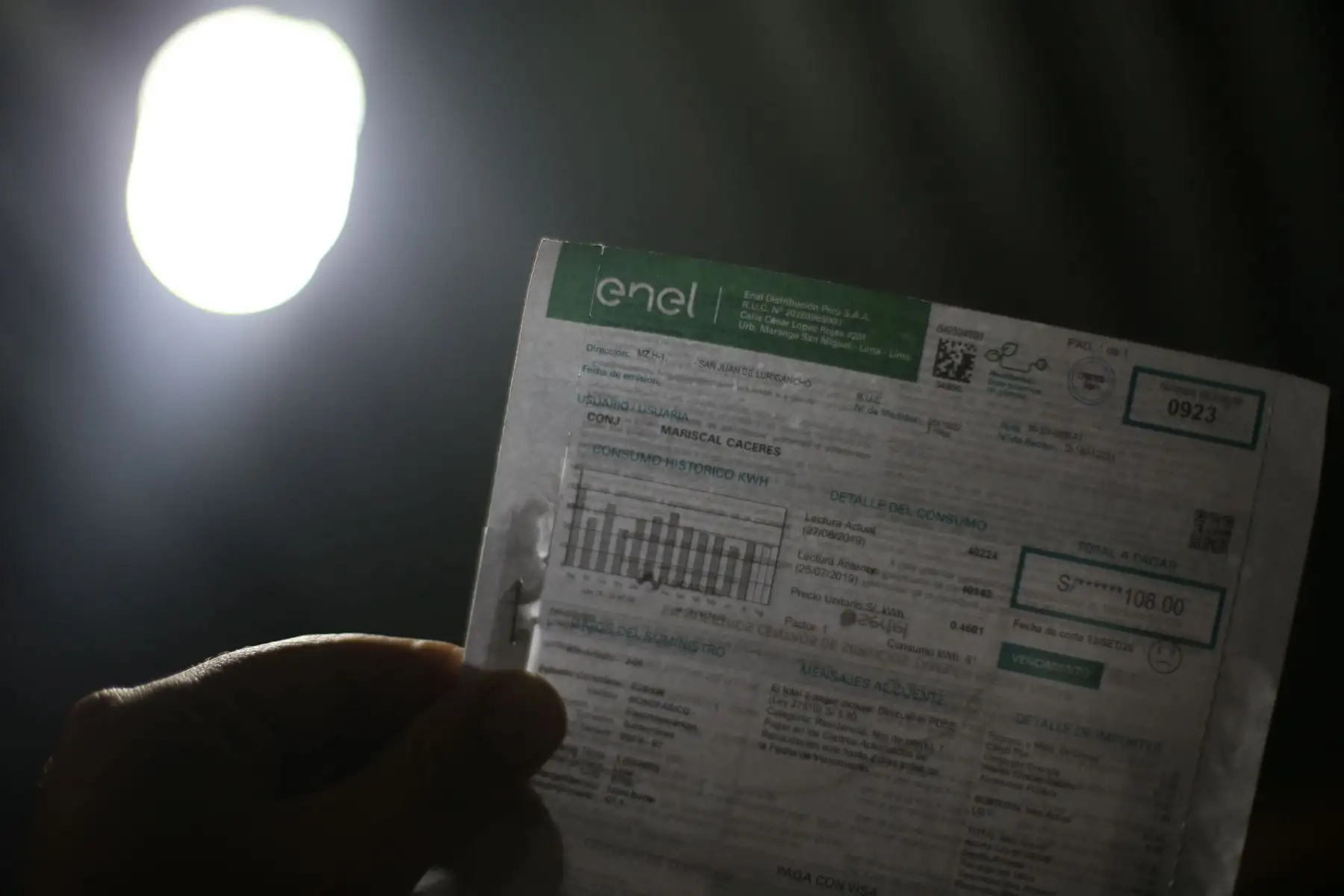 Recibo electricidad. ANDINA/Jhonel Rodríguez Robles