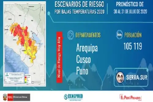 El Cenepred insta a las autoridades competentes a tomar las precauciones del caso para evitar afectaciones en la población.