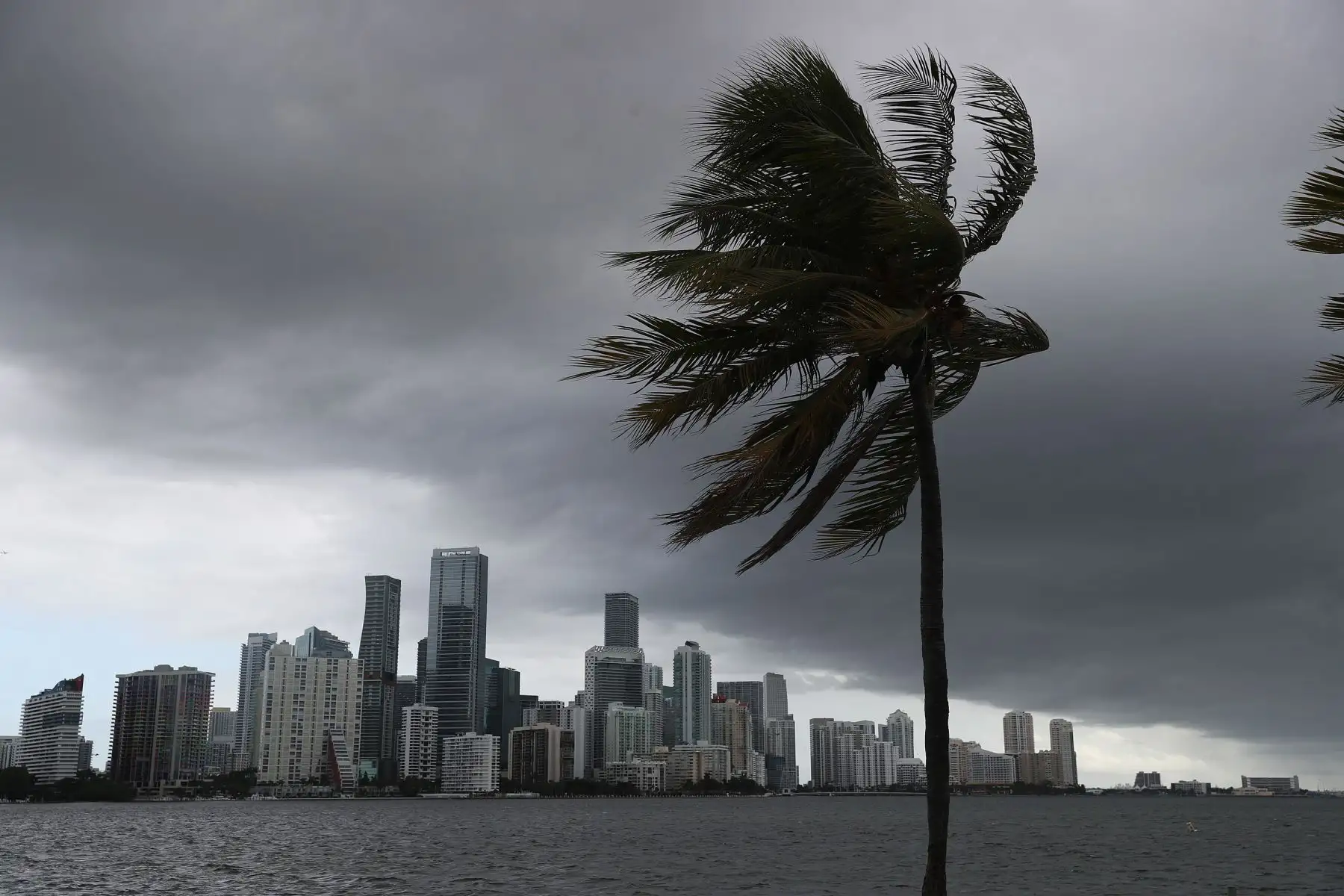 Se observan nubes de tormenta sobre la ciudad de Miami, Florida, cuando el huracán Isaias se acerca a la costa. Foto: AFP