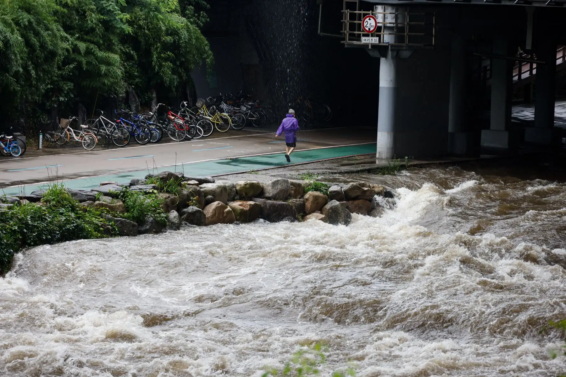 Un hombre camina al lado de un parque inundado en Seúl, Corea del Sur. Según informes de prensa 13 personas están muertas y otras 13 desaparecidas después de que las fuertes lluvias causaron inundaciones en Seúl. 

Foto: EFE