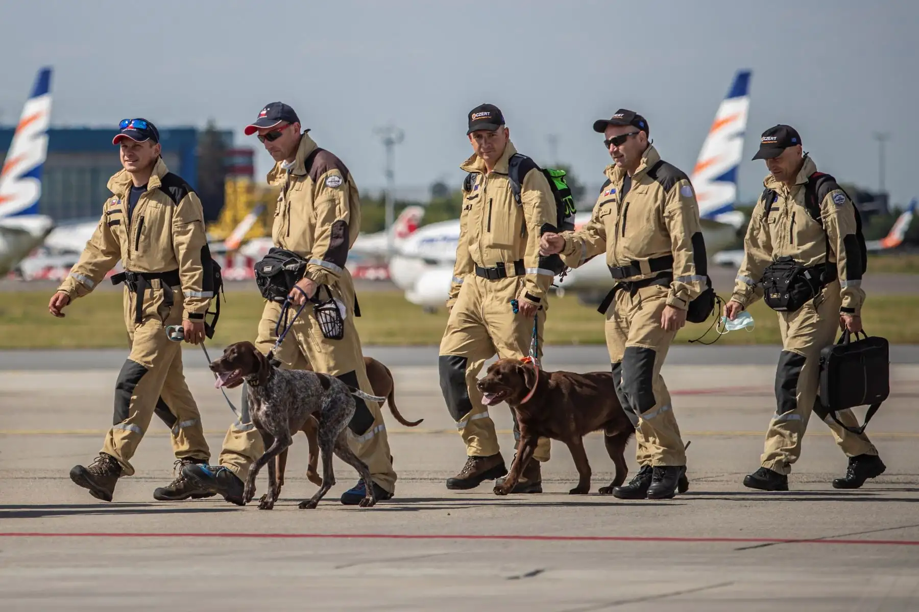 Personal de búsqueda y rescate urbano (USAR) de la República Checa viaja a  Beirut con 37 expertos en búsqueda y 5 perros para apoyar a en los rescates en Beirut tras la explosión que devastó nación de Oriente Medio.
Foto: EFE
