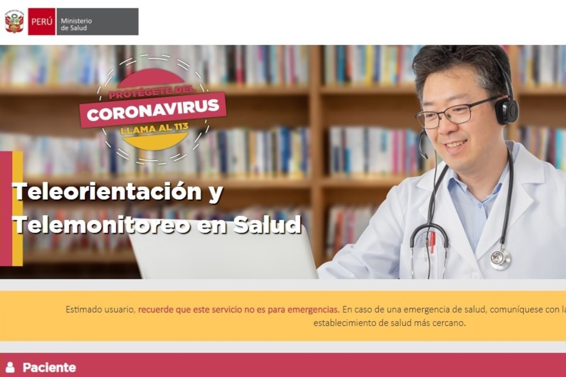 Portal Teleatiendo del Ministerio de Salud.