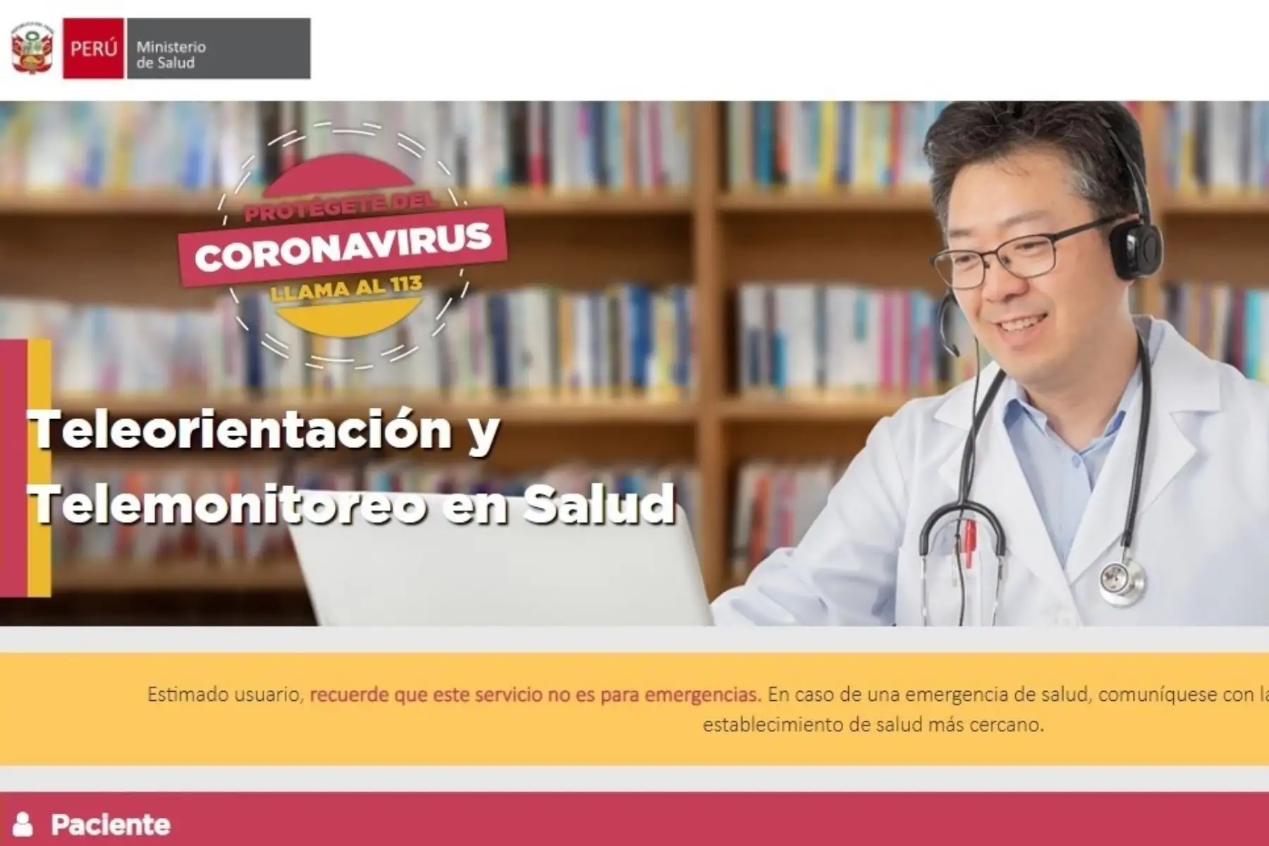 Portal Teleatiendo del Ministerio de Salud.