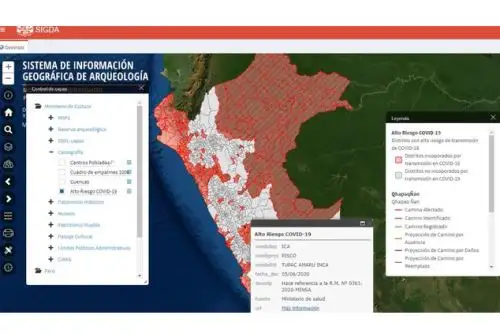 Este mapa de distritos con mayor incidencia del covid-19 ha sido incluido en el Sistema de Información Geográfica de Arqueología del Ministerio de Cultura. Foto: ANDINA/Difusión