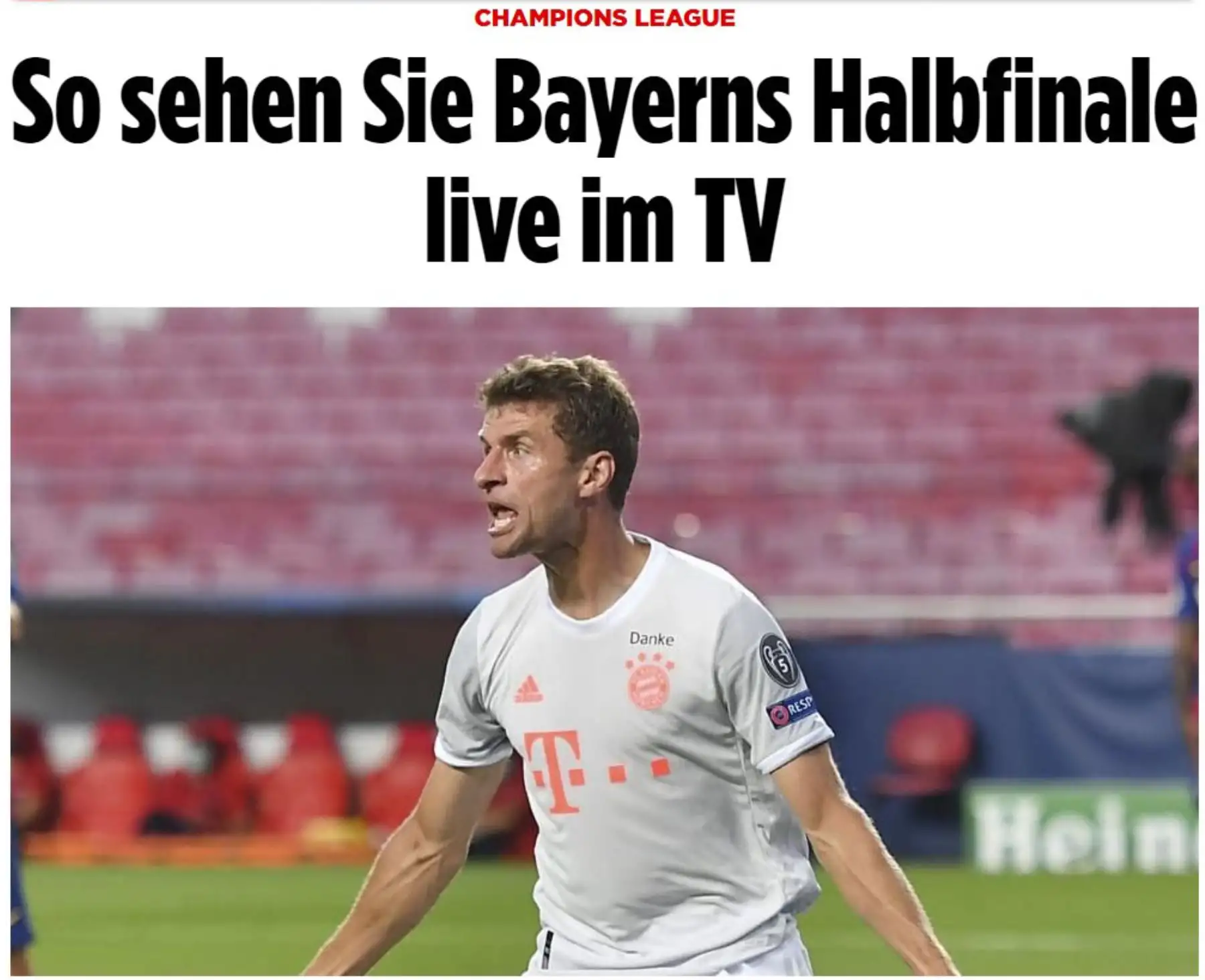 Portada del diario Bild de Alemania que informa sobre el triunfo histórico del Bayern Munich quien ganó 8 a 2 al Barcelona en el partido de cuartos de final de la UEFA Champions League.
Foto: ANDINA/Difusión