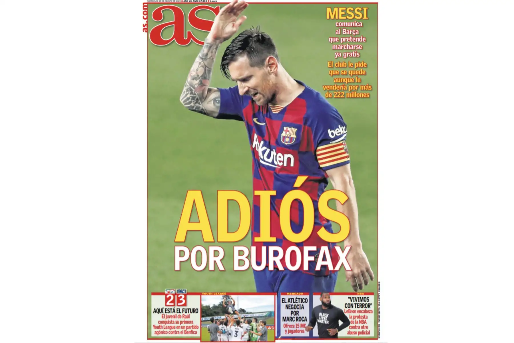 "Adiós por burofax", tituló el periódico deportivo As, señalando el peculiar modo empleado por el jugador y el club para comunicarse: los burofax, un tipo de correo certificado que pueden ser enviados física o digitalmente en España y que tienen valor de prueba ante la justicia.