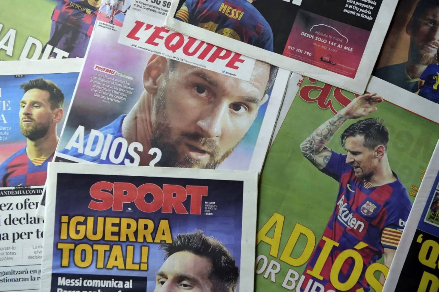 Portadas de los diarios deportivos dan cuenta de la partida de Messi del Barza.