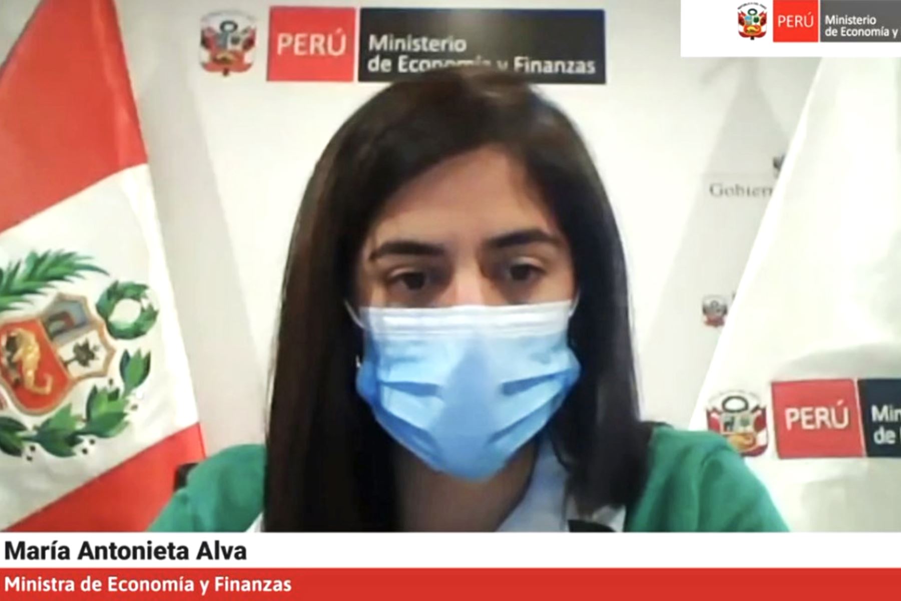 Peruvian Economy and Finance Minister Maria Antonieta Alva addresses reporters during a press conference. Photo: TV Capture